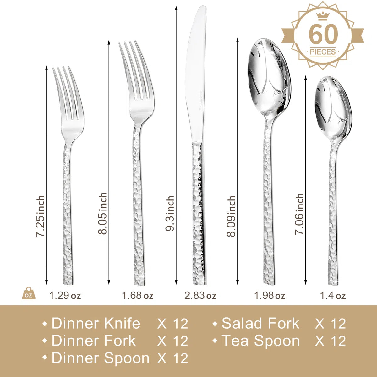 60 Piece 18/10 Stainless Steel Flatware Set, Service For 12